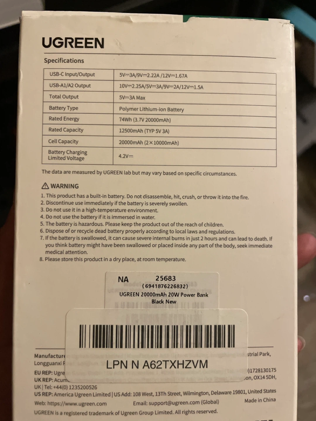 UGREEN 20000mAh 20W Fast Charging Power Bank - photo 2