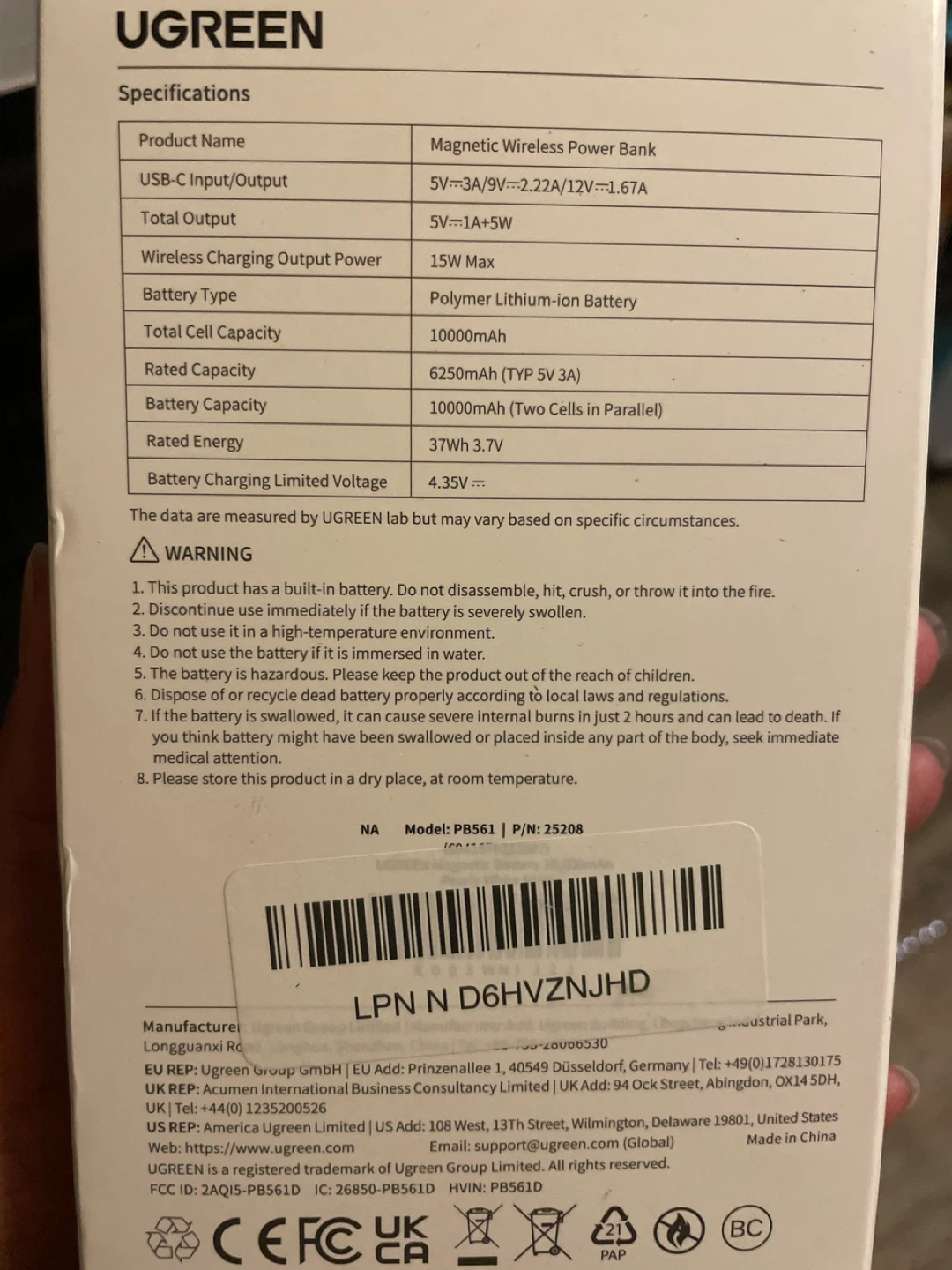 UGREEN Magnetic Wireless Power Bank 10000mAh 20W - photo 2