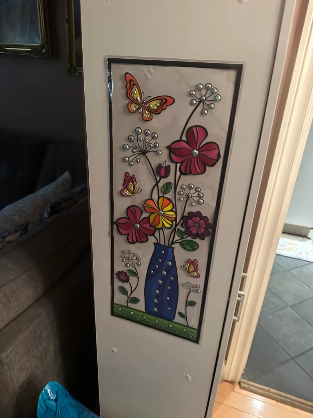 White Storage Cabinet with Decorative Door Panel - photo 3