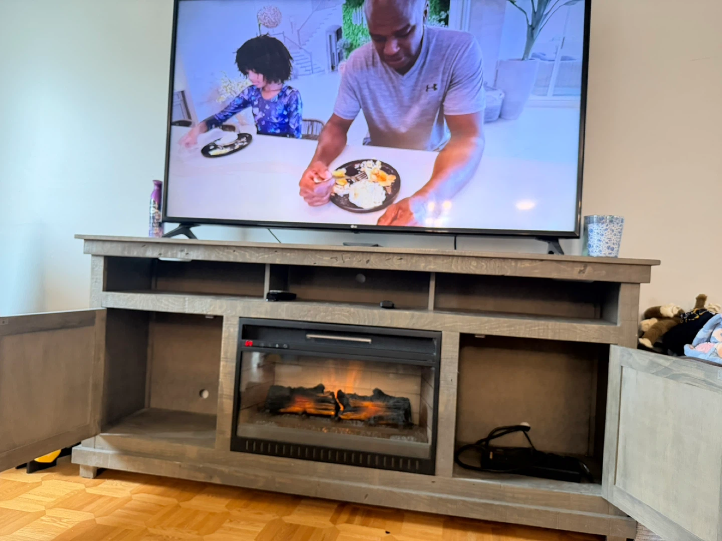 Rustic Gray Fireplace TV Stand - photo 5