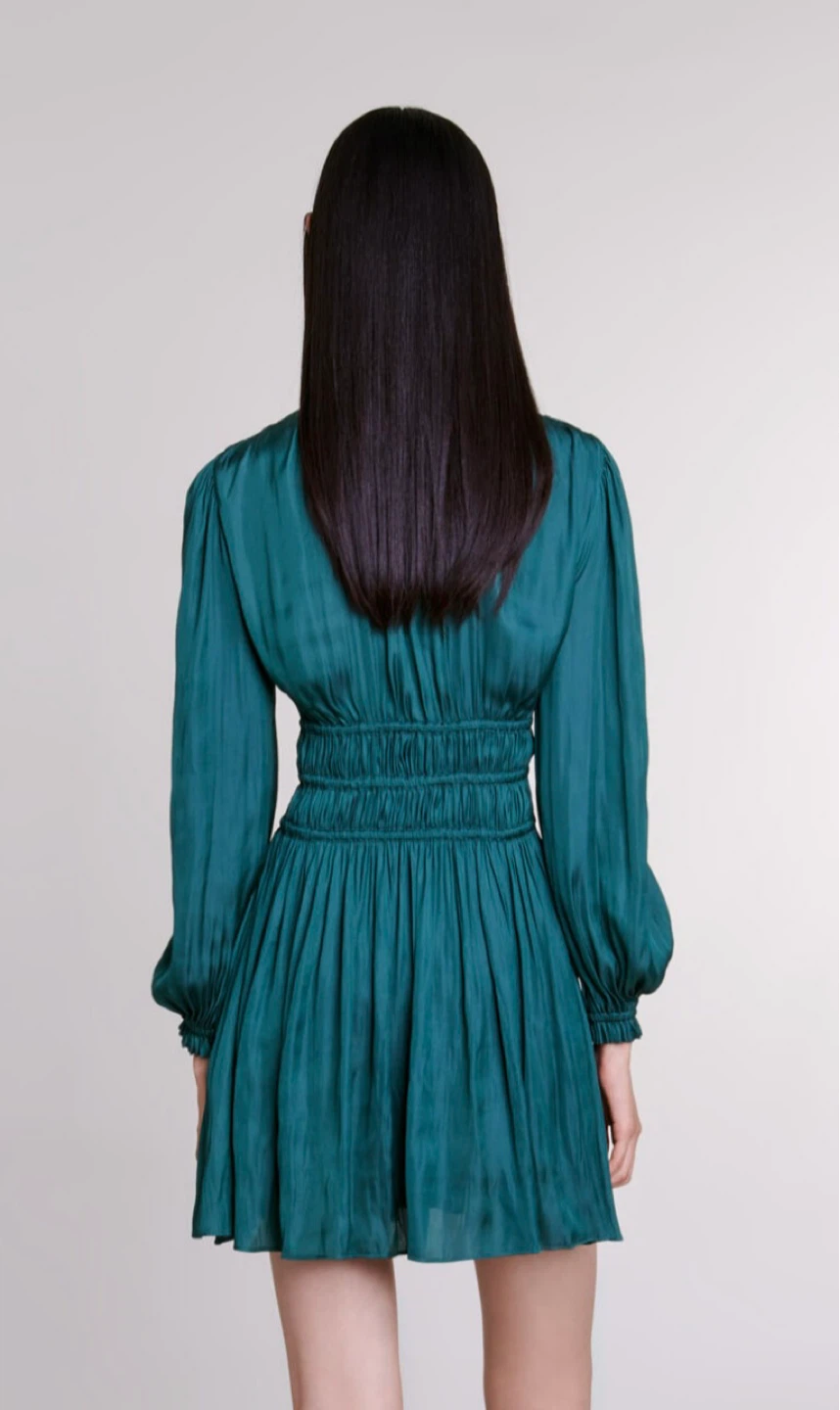 Maje Green V-Neck Smocked Waist Dress - photo 3