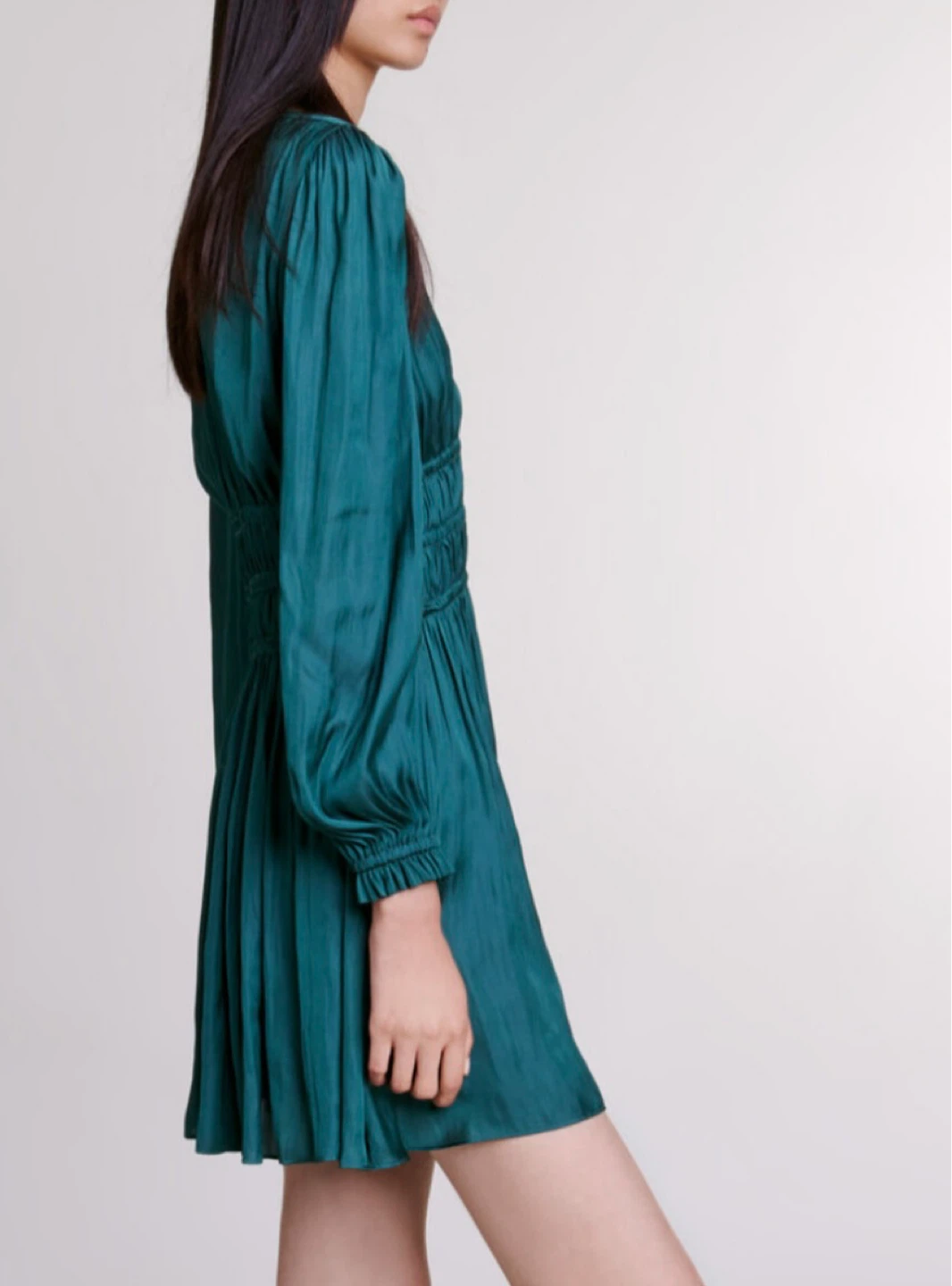 Maje Green V-Neck Smocked Waist Dress - photo 2