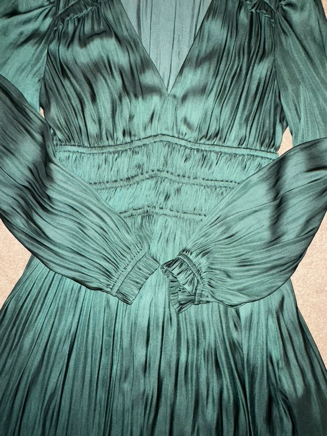 Maje Green V-Neck Smocked Waist Dress - photo 5