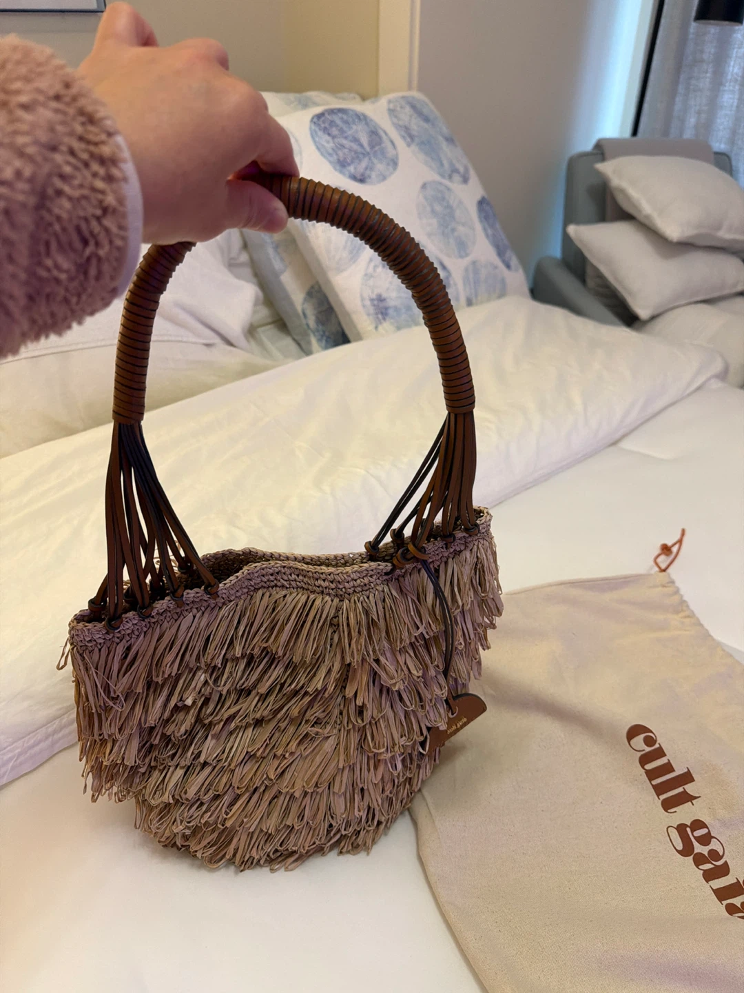 Cult Gaia Woven Raffia Tote Bag with Leather Handle - photo 2