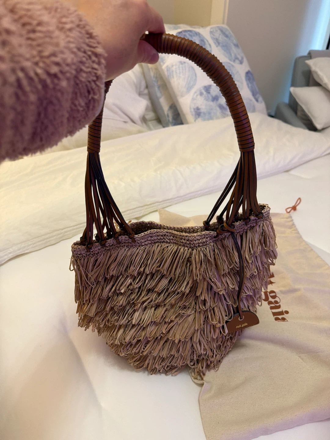 Cult Gaia Woven Raffia Tote Bag with Leather Handle - photo 3
