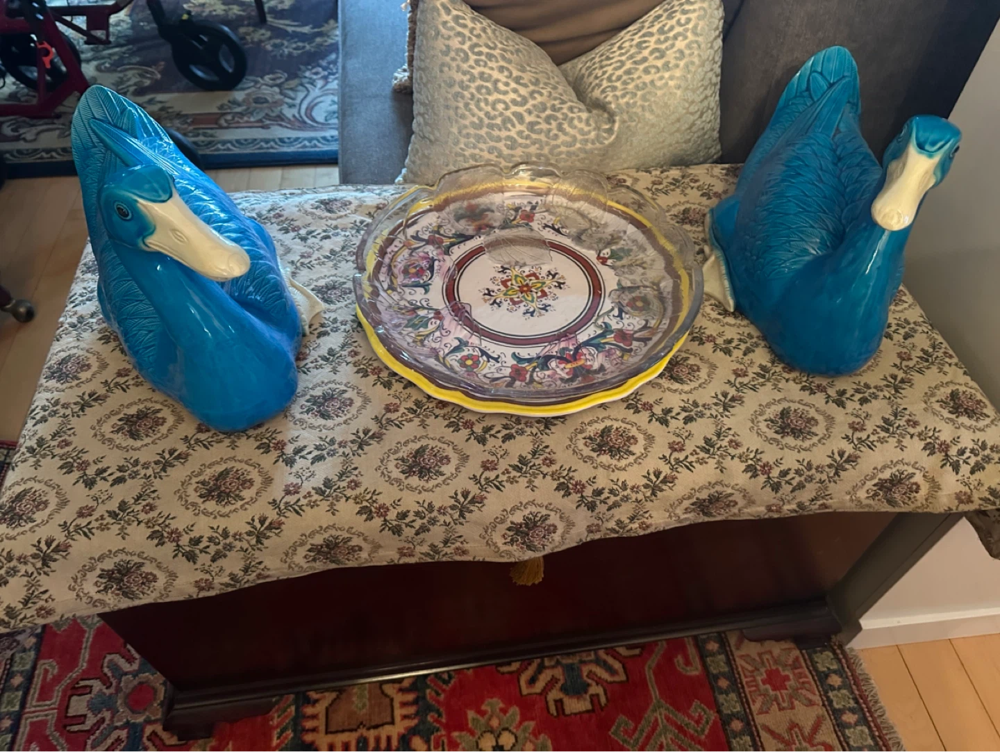 Pair of Blue Ceramic Duck Figurines - photo 3