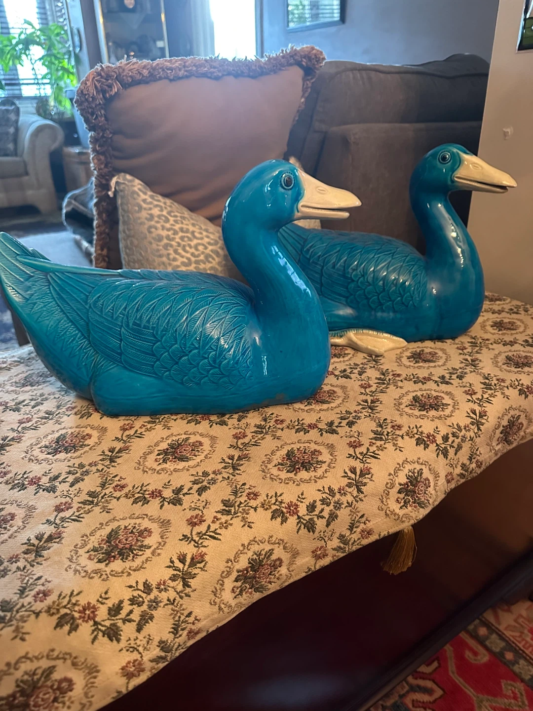 Pair of Blue Ceramic Duck Figurines - photo 2