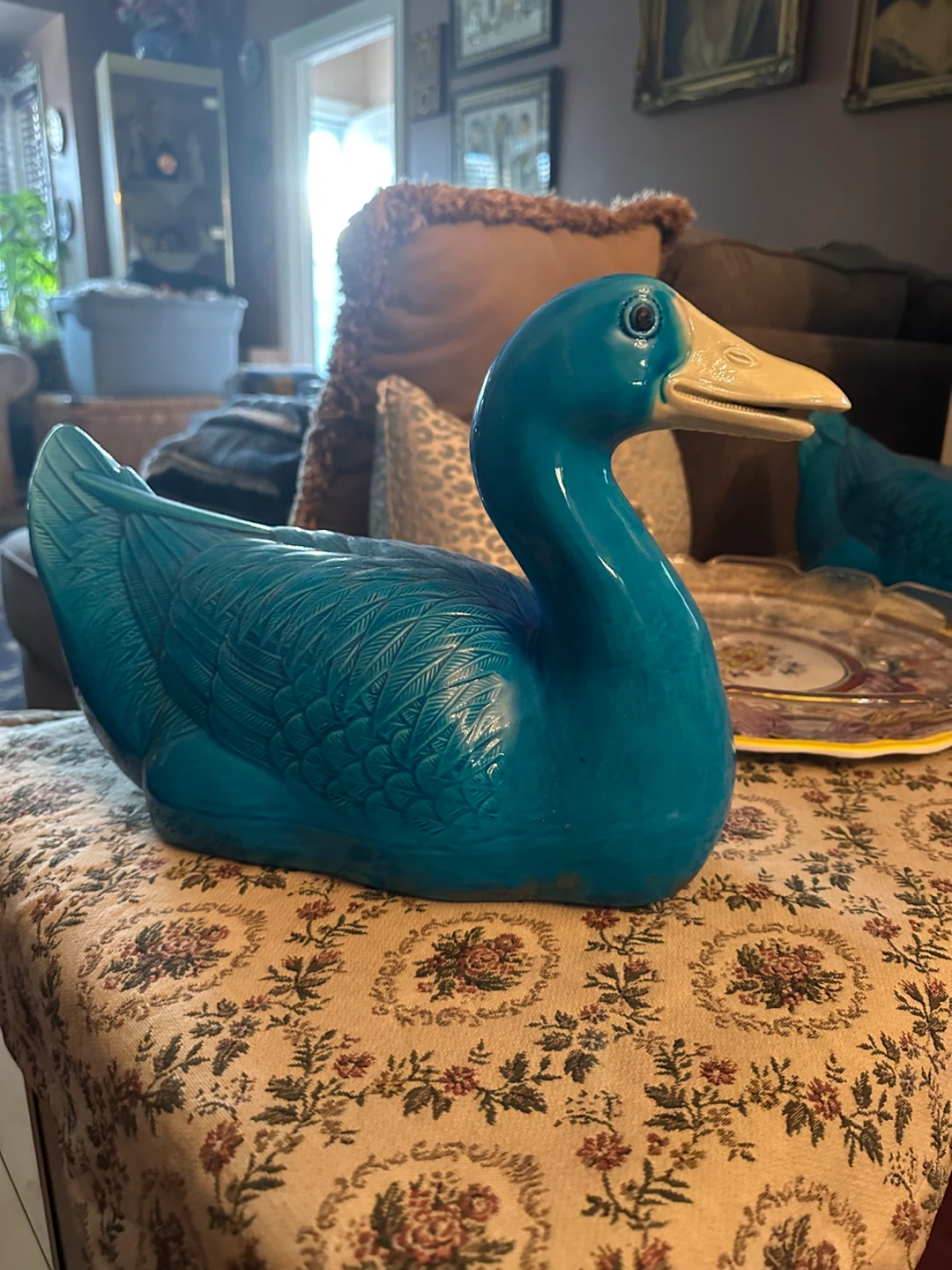 Pair of Blue Ceramic Duck Figurines