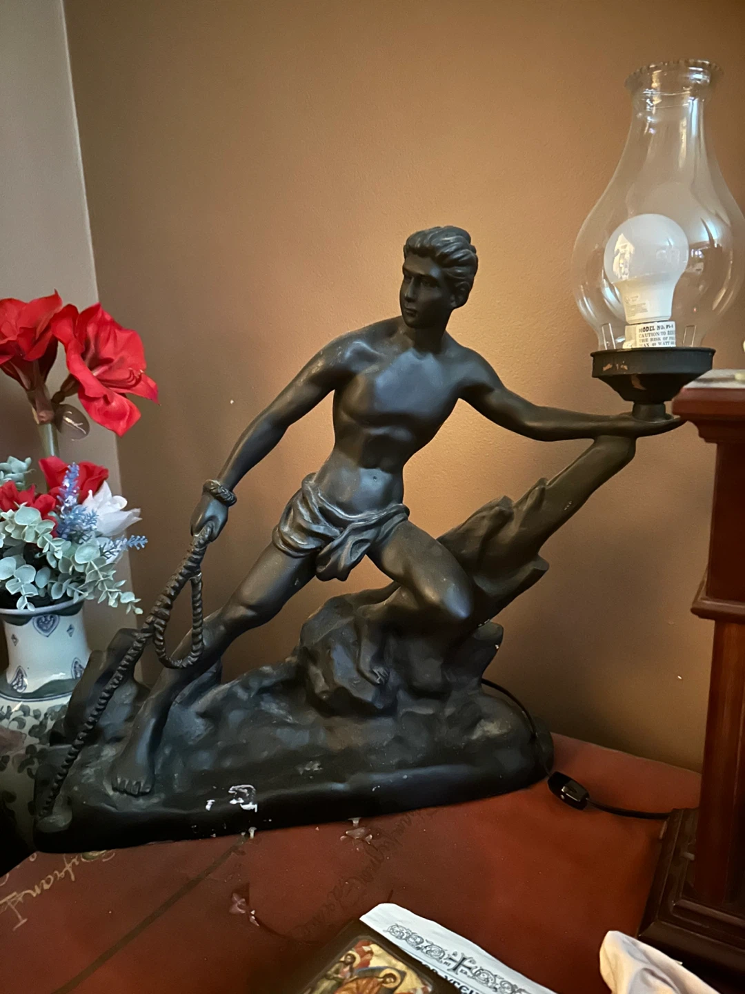 Vintage Figural Lamp with Male Nude Sculpture