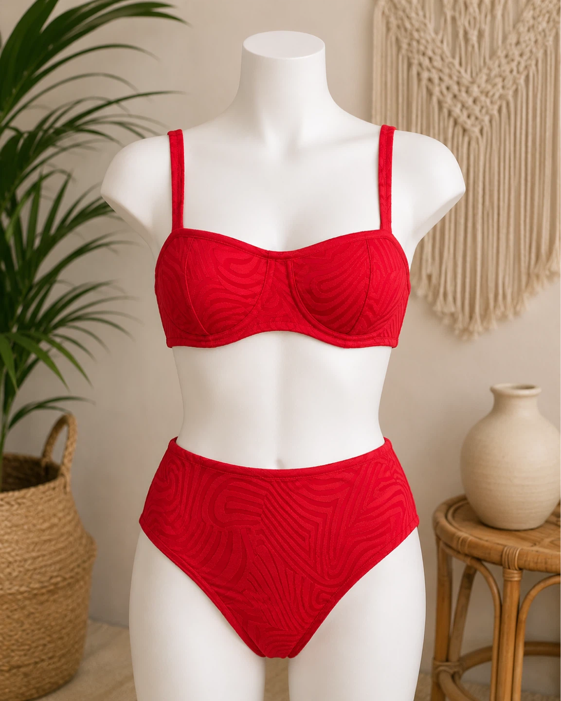 Red Textured Junior Bikini Set