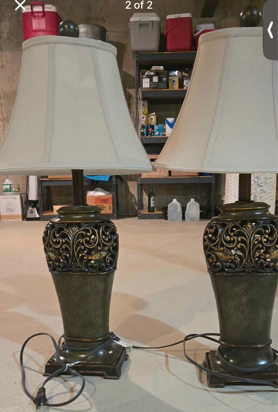 VTG Pair of Ornate Table Lamps with Beige Shades - photo 3