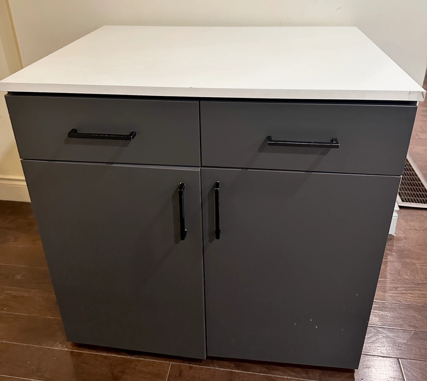 Grey and White Two-Drawer Cabinet
