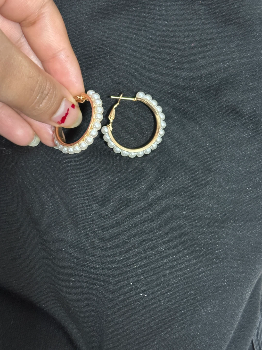 Gold Hoop Earrings with Pearls - photo 2