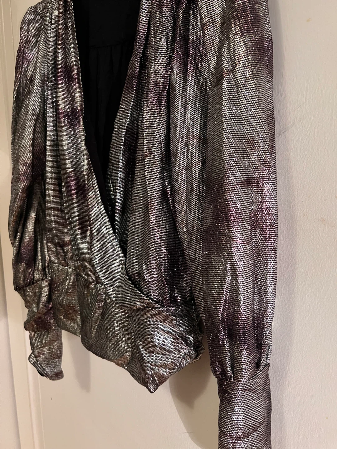 MAISON & AMELIE Metallic Wrap Blouse