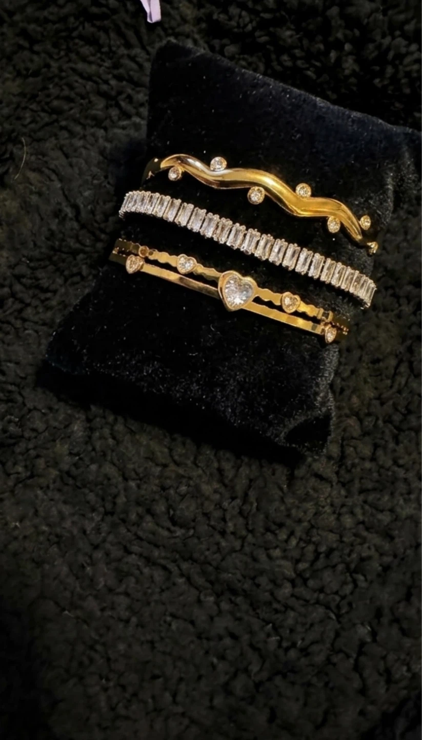 Set of 3 Gold-Tone Bracelets with Rhinestones