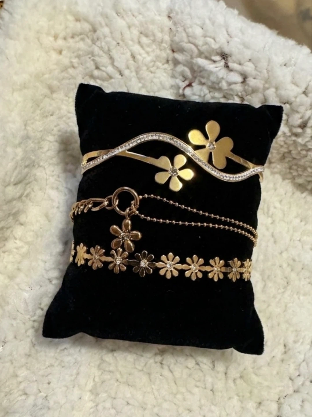 Gold-tone Flower Charm Bracelets (Set of 3)