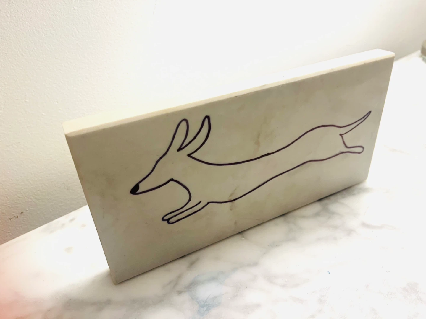 Hand-drawn Dog Art on Polished Quartz