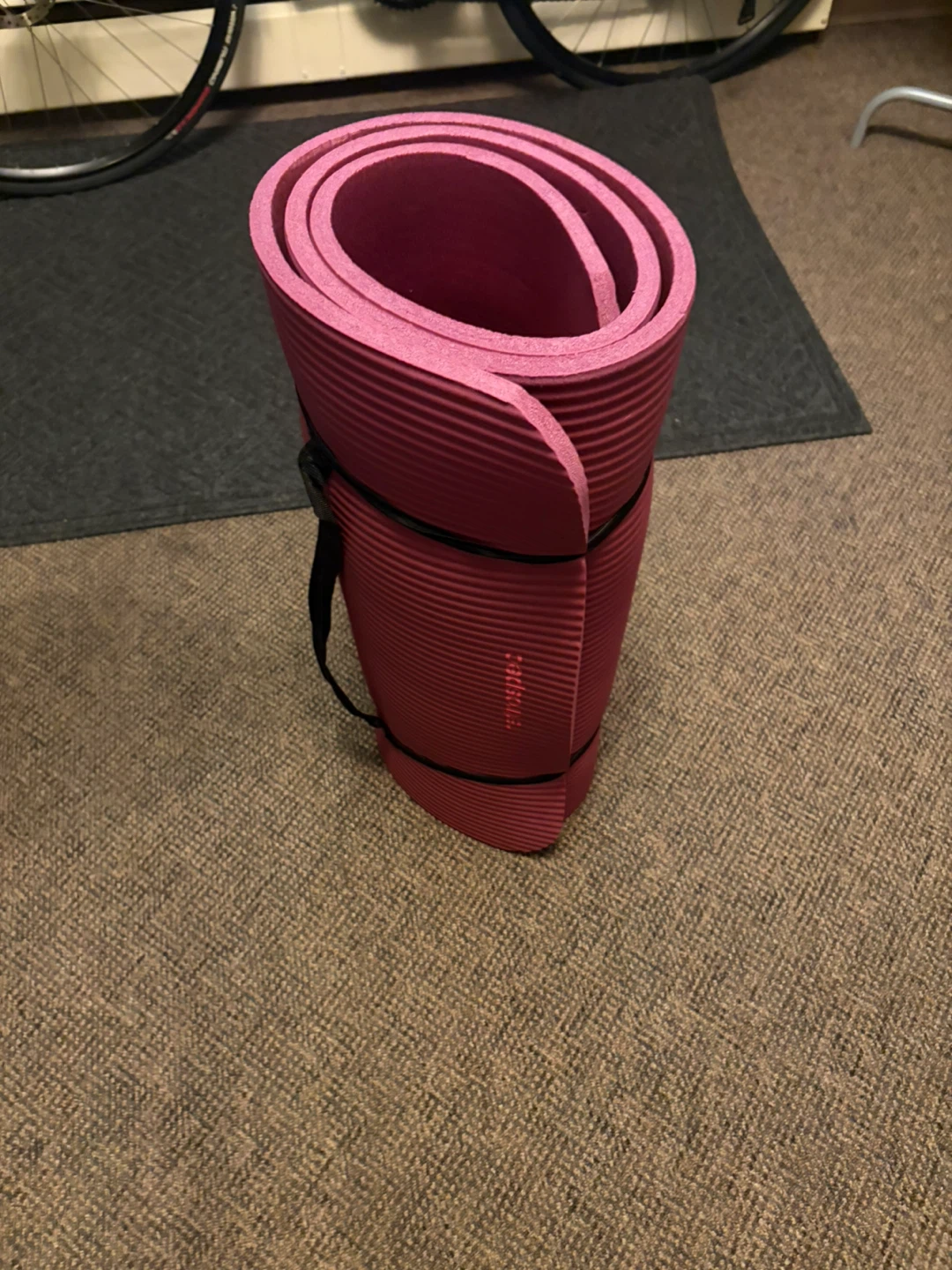Pink Yoga Mat with Carry Strap