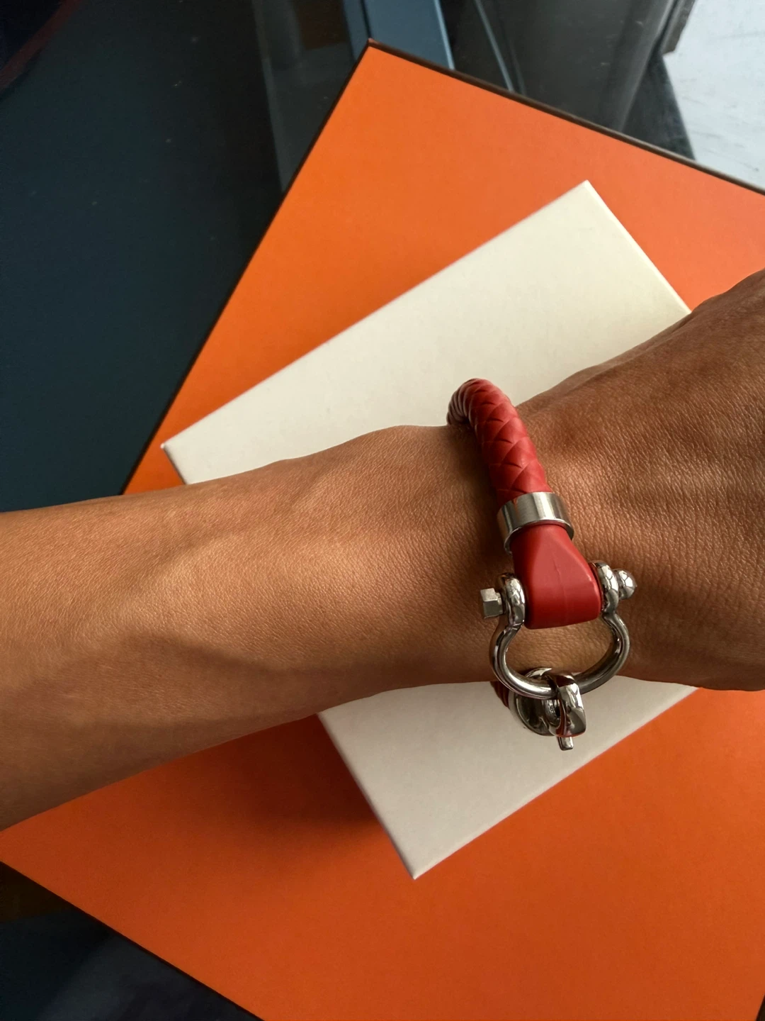Omega Red Braided Leather Bracelet with Silver Clasp - photo 2