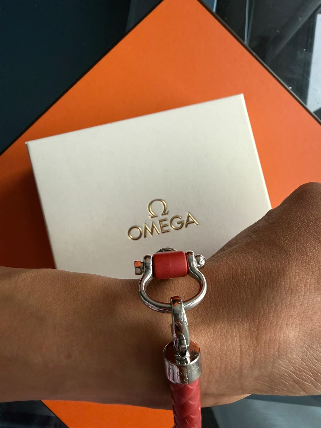 Omega Red Braided Leather Bracelet with Silver Clasp - photo 5