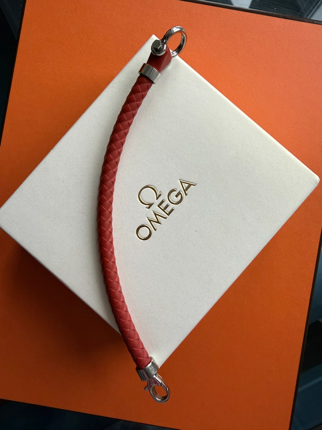Omega Red Braided Leather Bracelet with Silver Clasp - photo 4