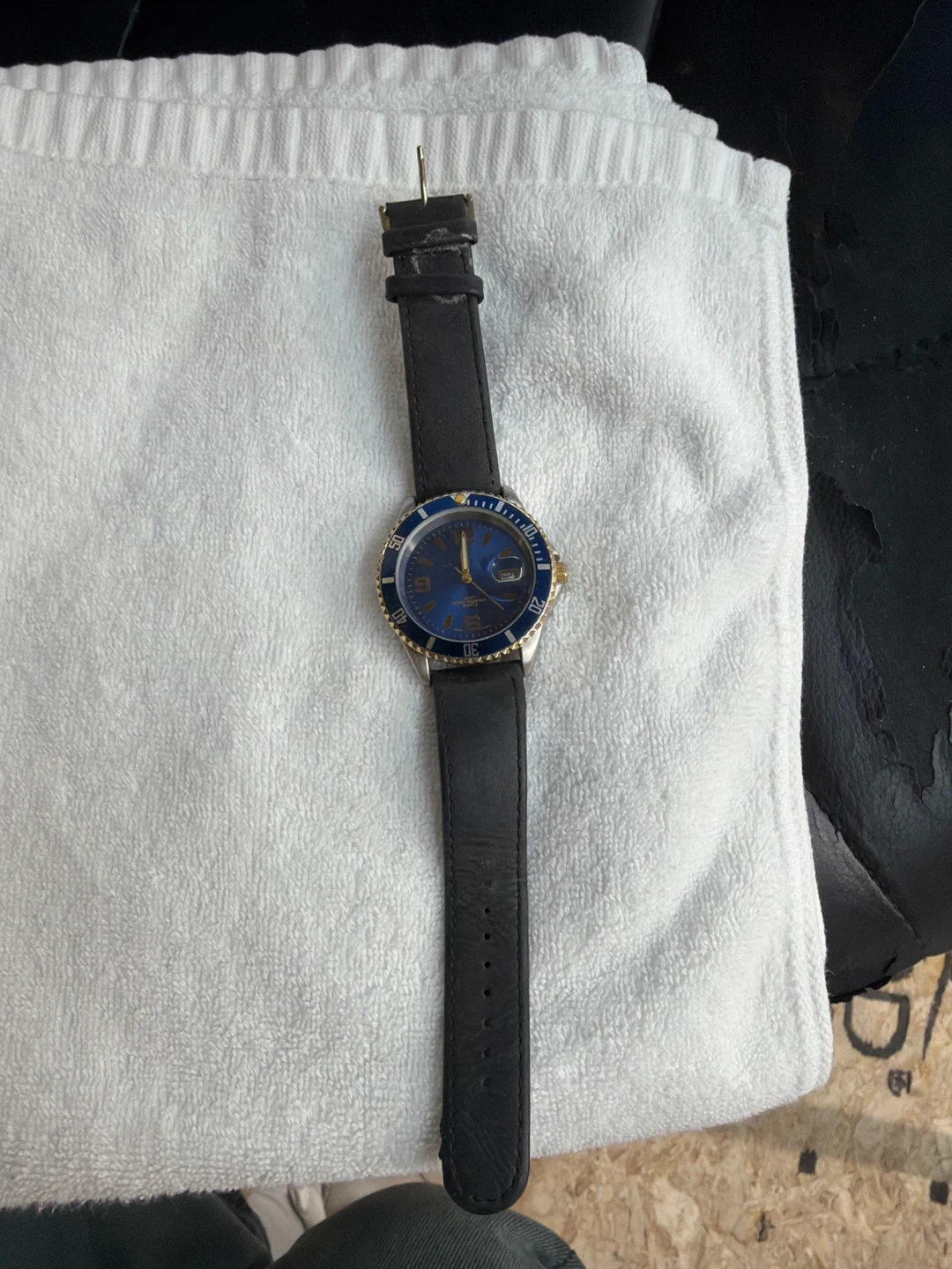 Men's Blue Dial Watch with Black Leather Strap - photo 2