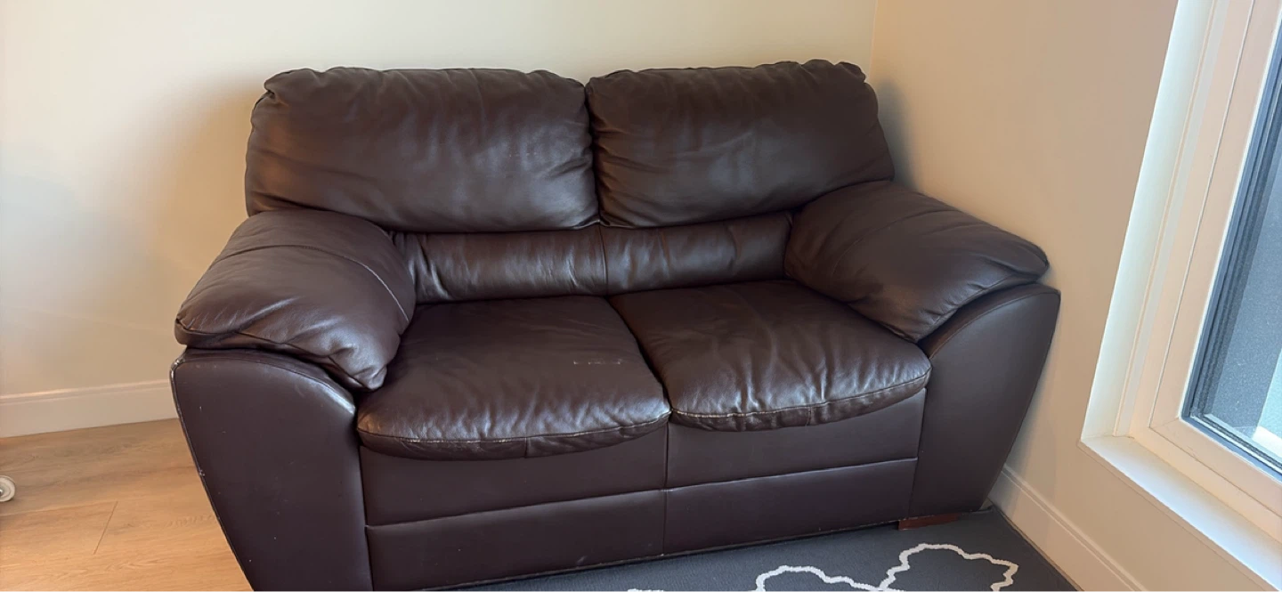 Brown Leather Loveseat Sofa - photo 2