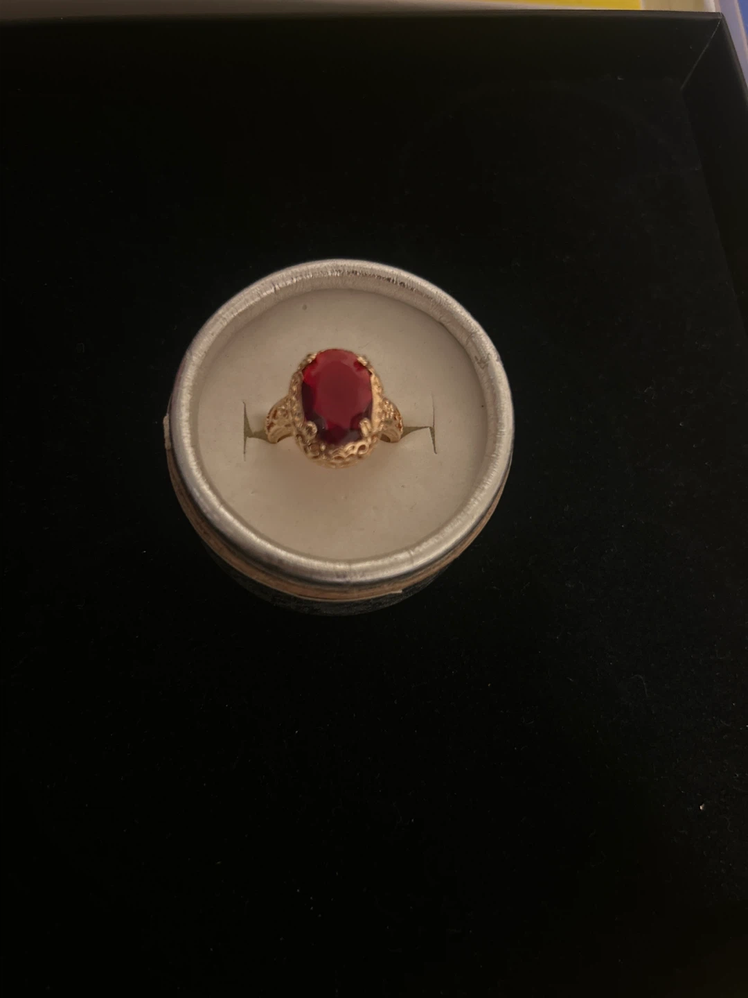 Gold-tone Ring with Red Stone