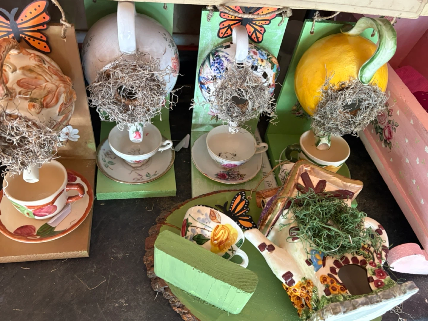 Teacup Birdhouse Garden Decor Set