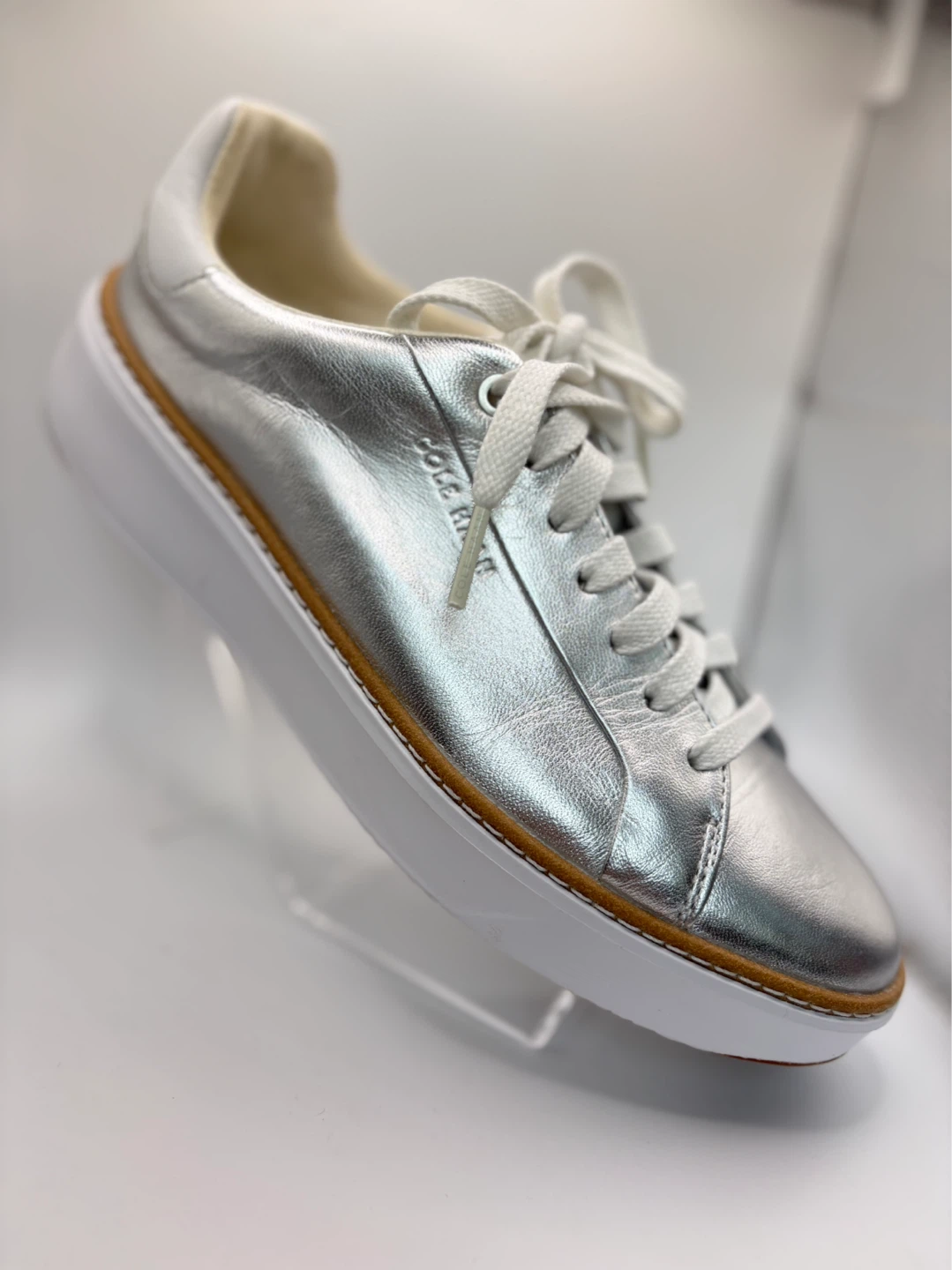 7.5 - Like New! Cole Haan Silver Leather Sneakers - photo 2