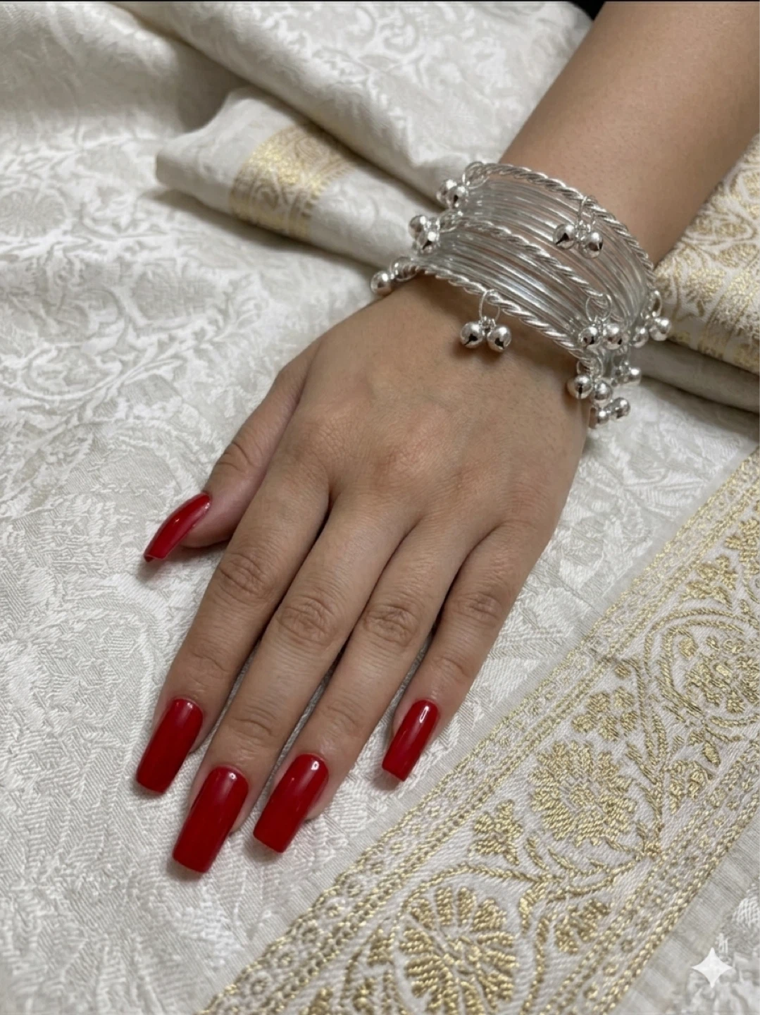 Silver Tone Bangles with Bells and white glass bangles - photo 2