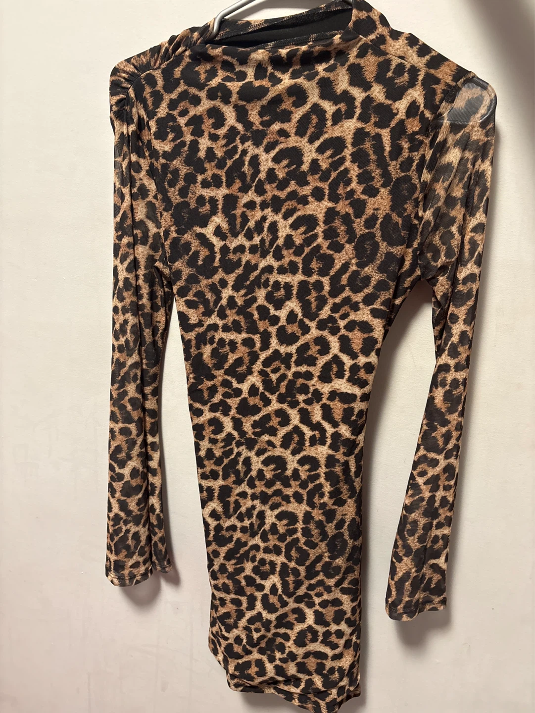 Women's Leopard Print Mesh Long Sleeve Mini Dress - photo 2
