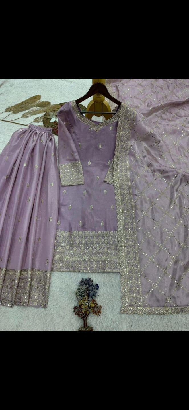 Lilac Embroidered sharara with Skirt and Dupatta