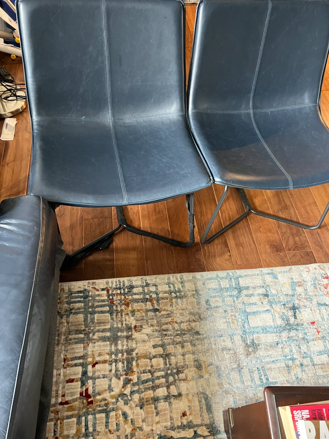 Pair of Dark Blue Faux Leather Accent Chairs - photo 2