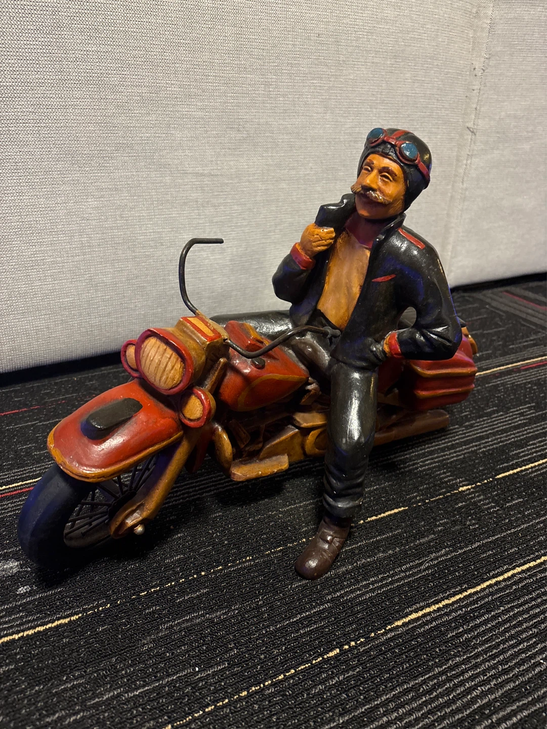 Vintage Wooden Motorcycle Carving - RARE