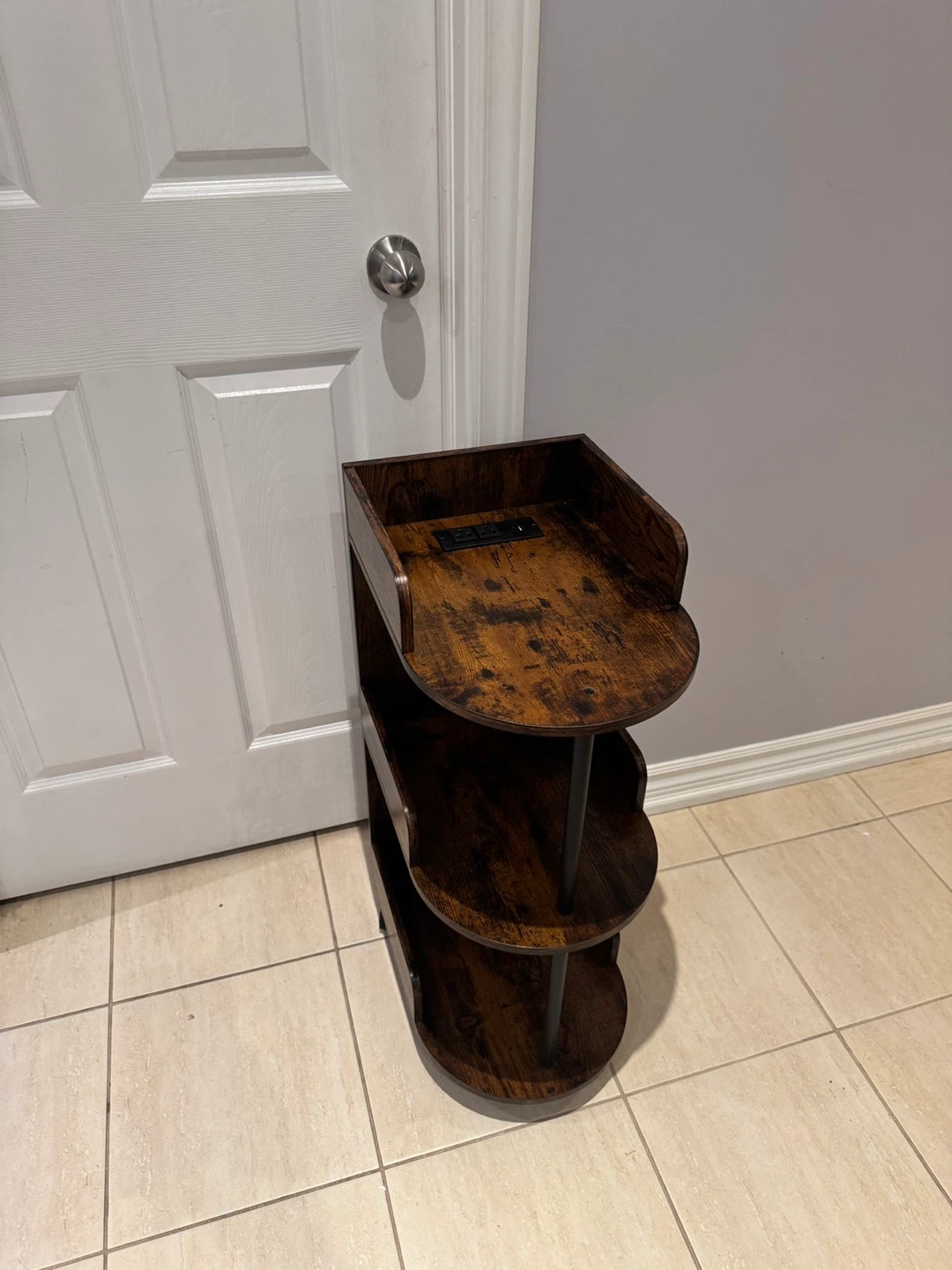 3-Tier End Table with Built-in Power Strip