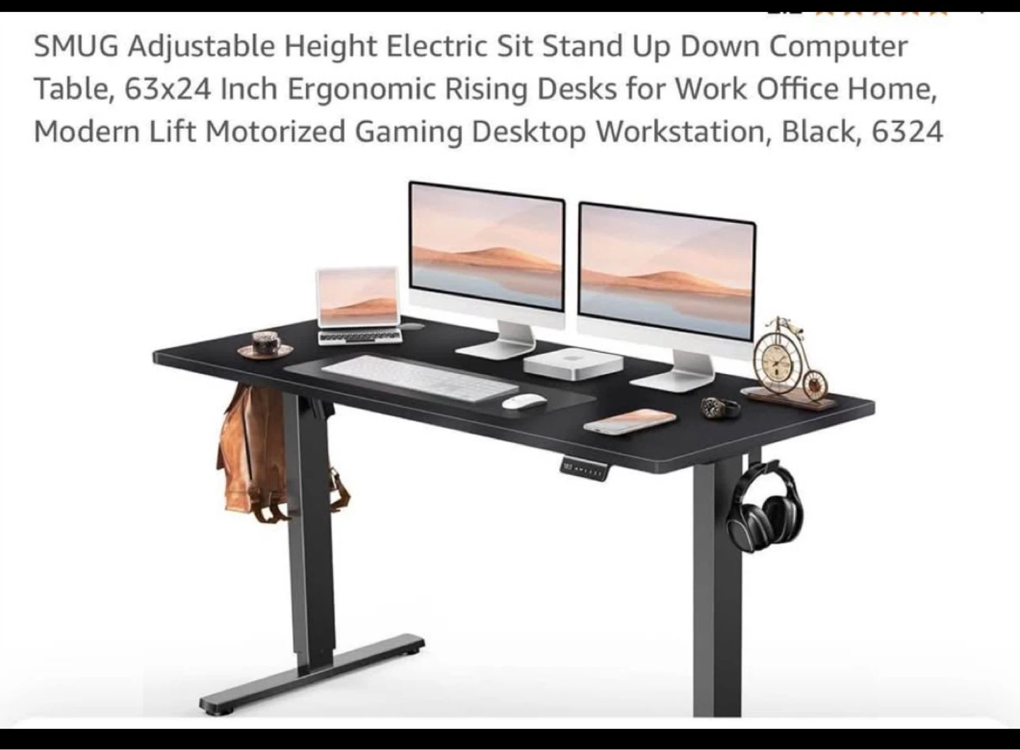 SMUG Adjustable Height Electric Sit Stand Up Desk - Black