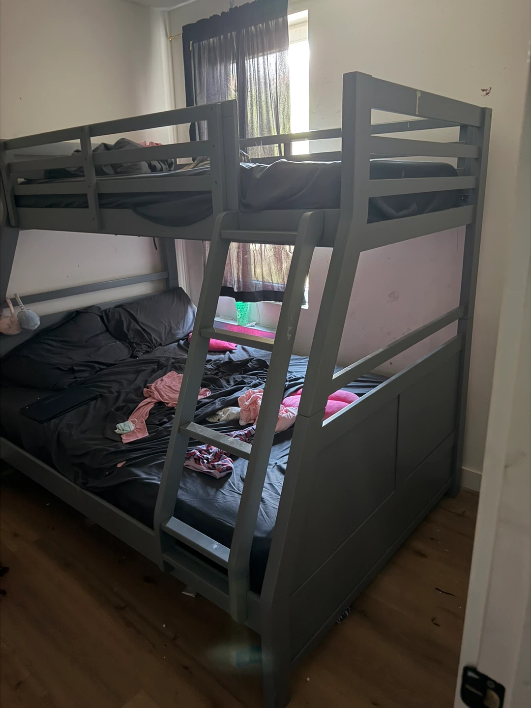 Gray Wooden Bunk Bed with mattresses included