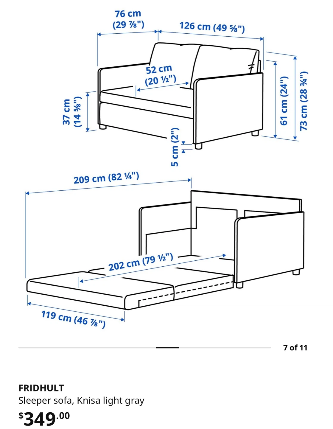 IKEA FRIDHULT Sleeper Sofa - Knisa Light Gray