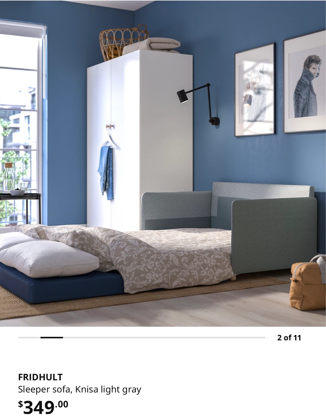 IKEA FRIDHULT Sleeper Sofa - Knisa Light Gray - photo 4