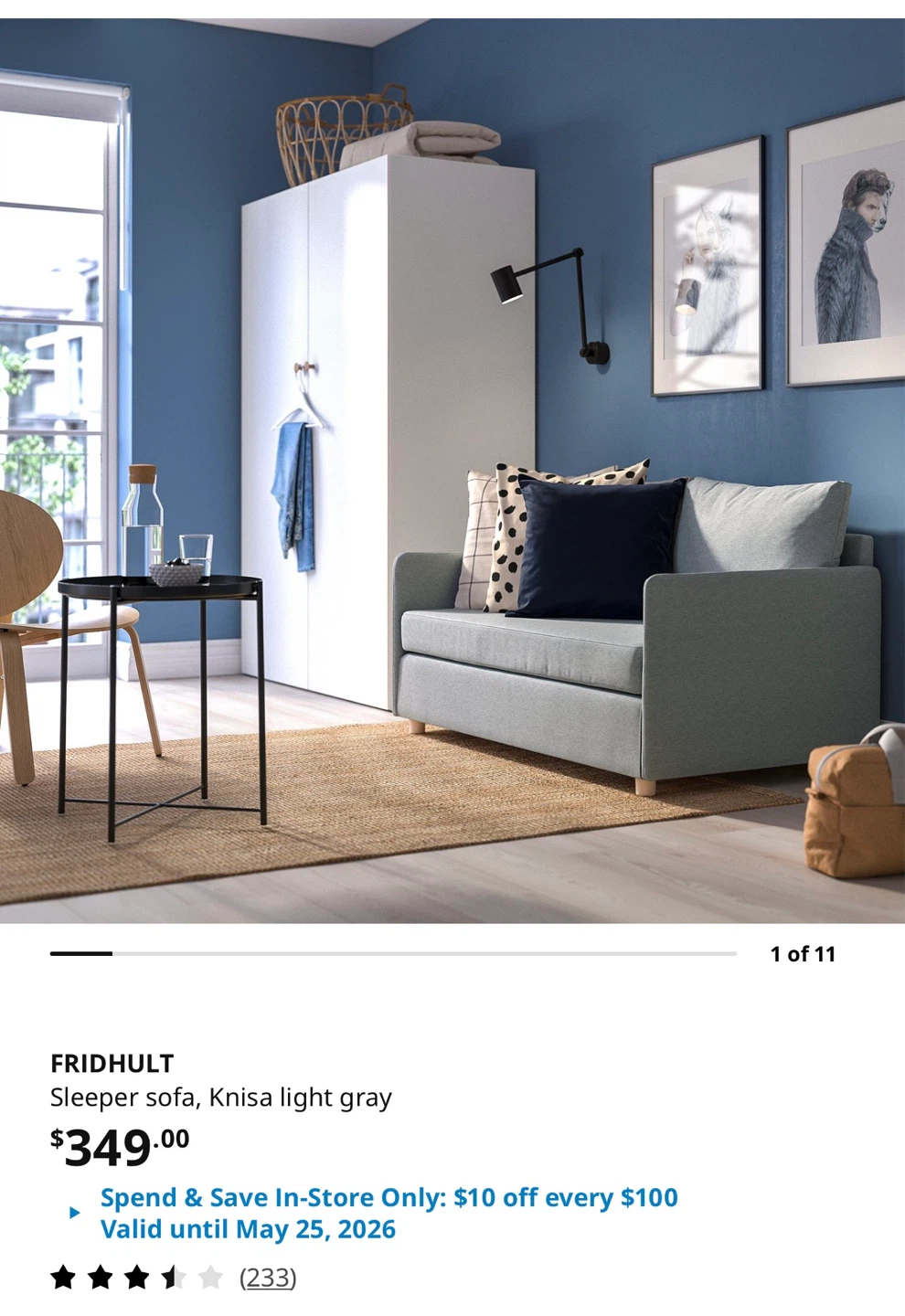 IKEA FRIDHULT Sleeper Sofa - Knisa Light Gray - photo 5