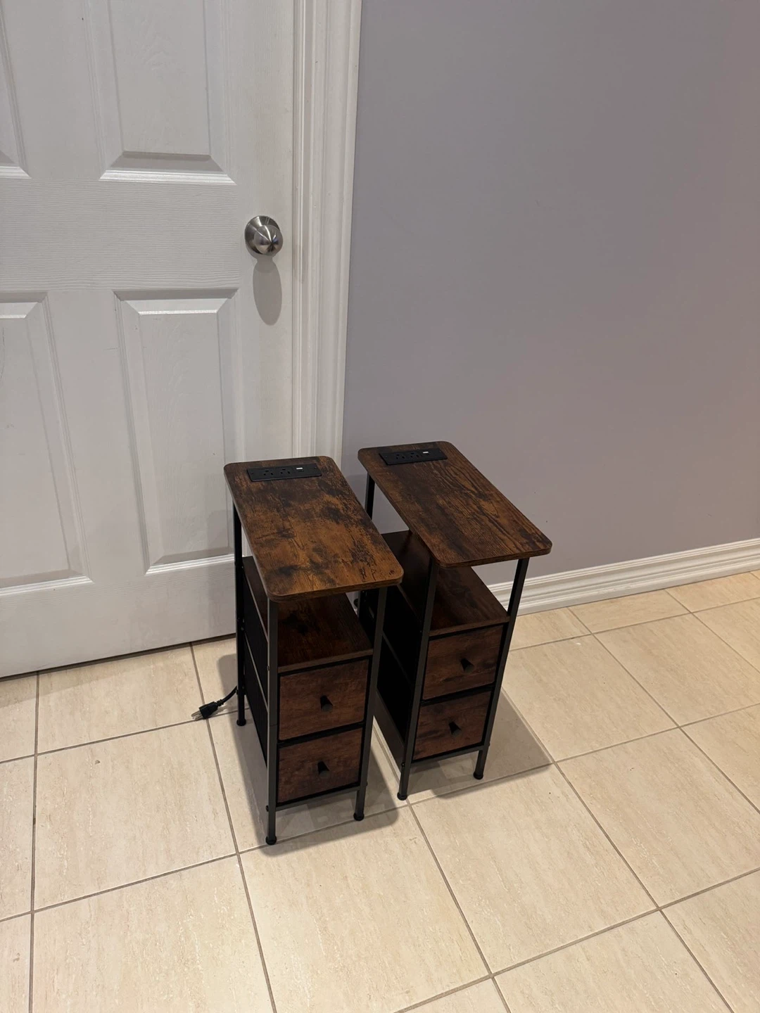 2pc Side Tables with Built-in Power Outlets & USB Ports