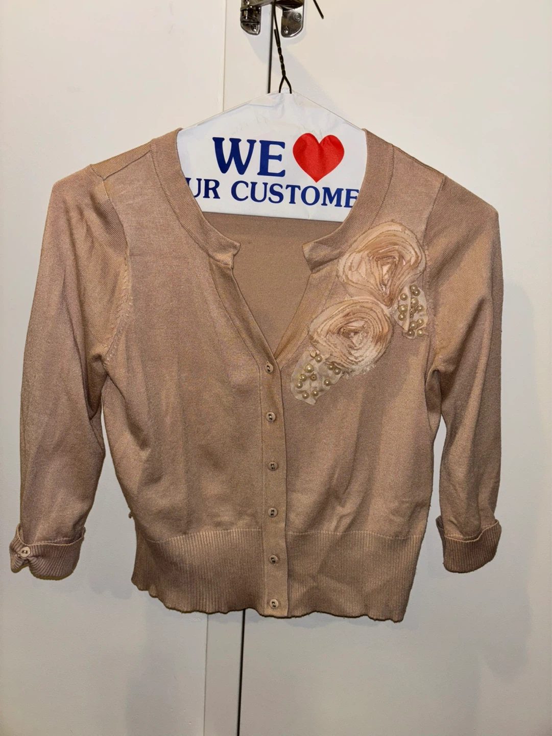 Tan/Pink Embellished Cardigan - Size PM