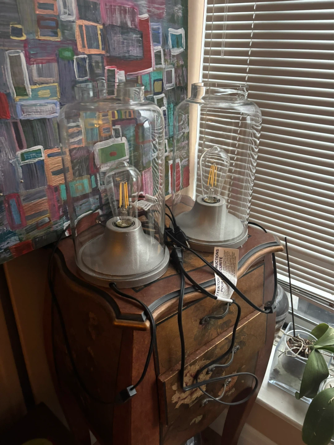 Pair of CB2 industrial cliche lamps - photo 3