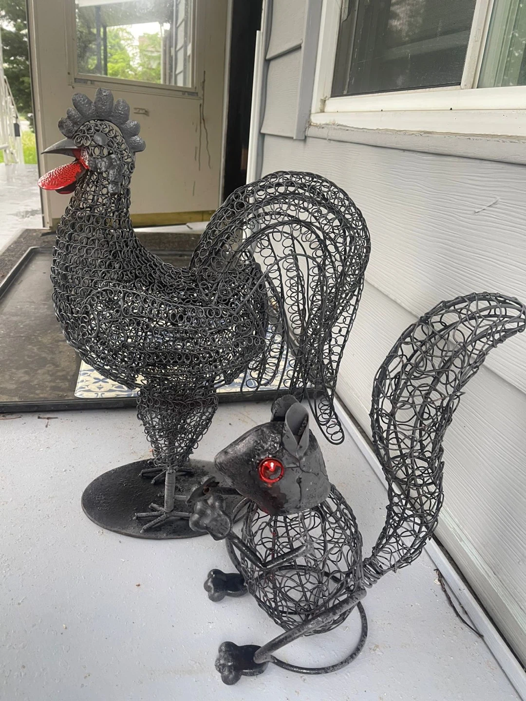 Wireframe Rooster and Squirrel Garden Sculptures - photo 5