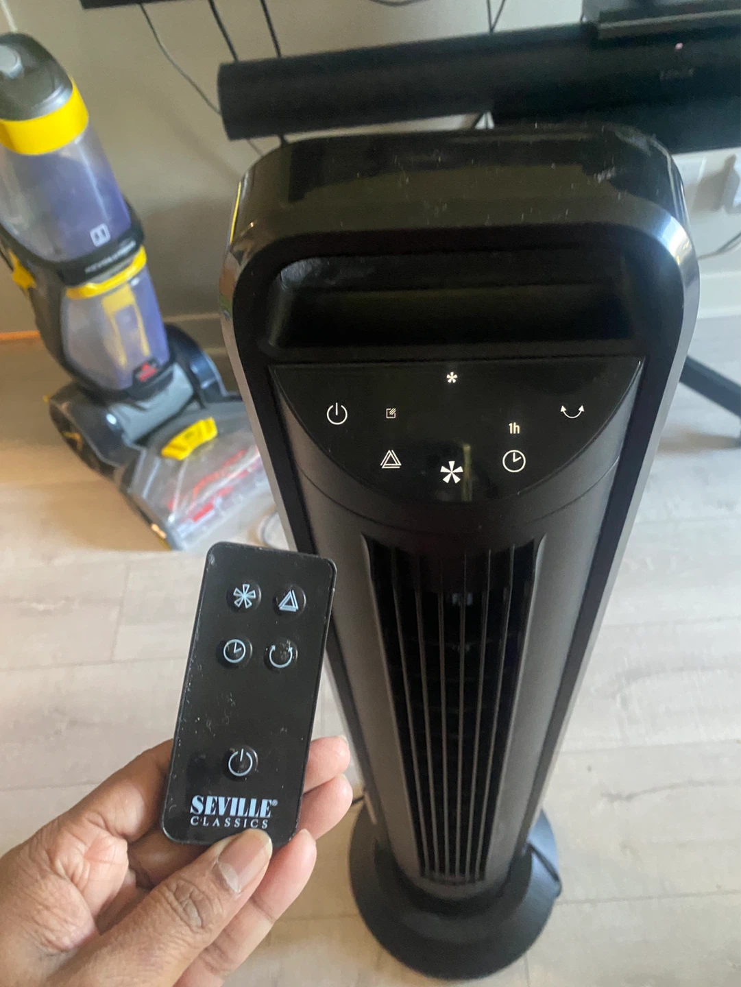 Seville Classics Black Tower Fan with Remote