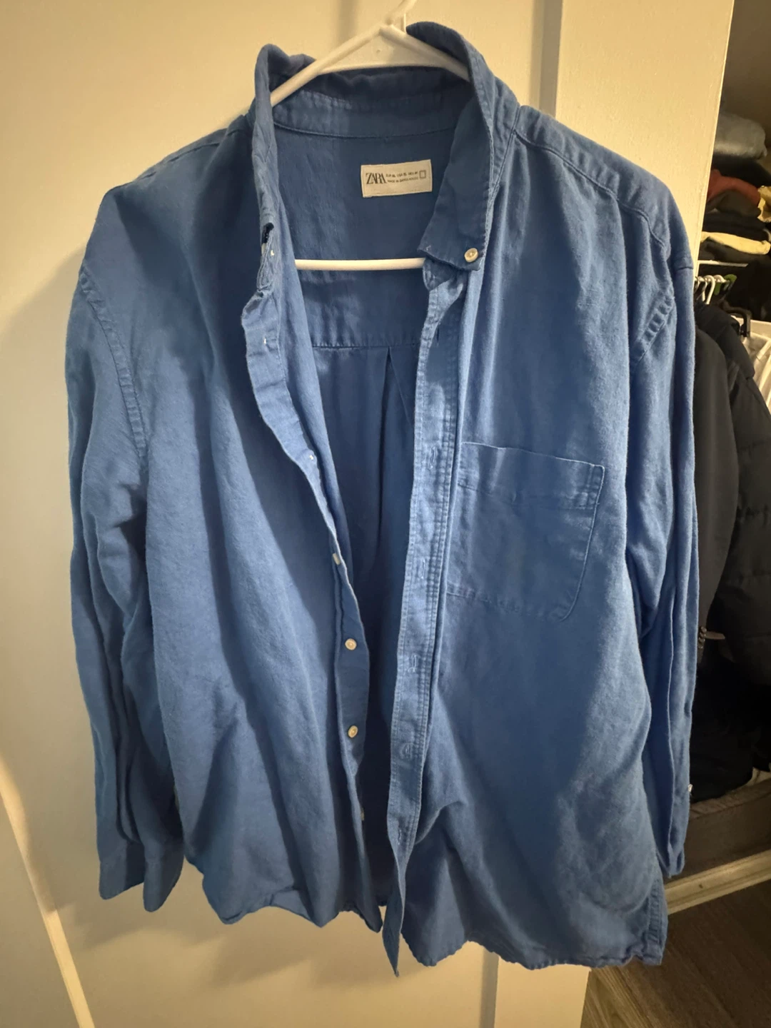 Zara Blue Linen Blend Long Sleeve Shirt XL