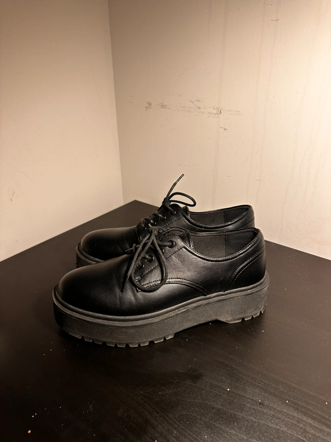 Black Platform Oxford Shoes