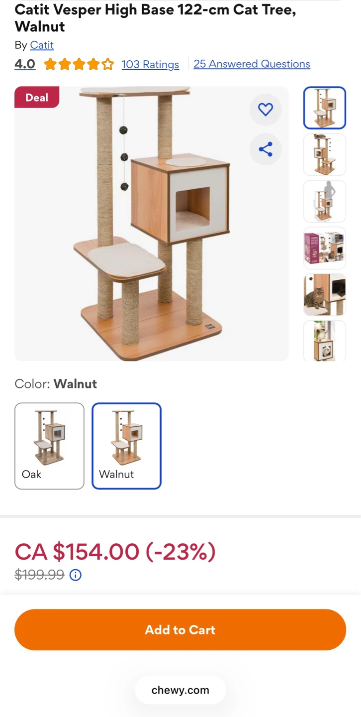Catit Vesper High Base 122-cm Cat Tree, Walnut - photo 5