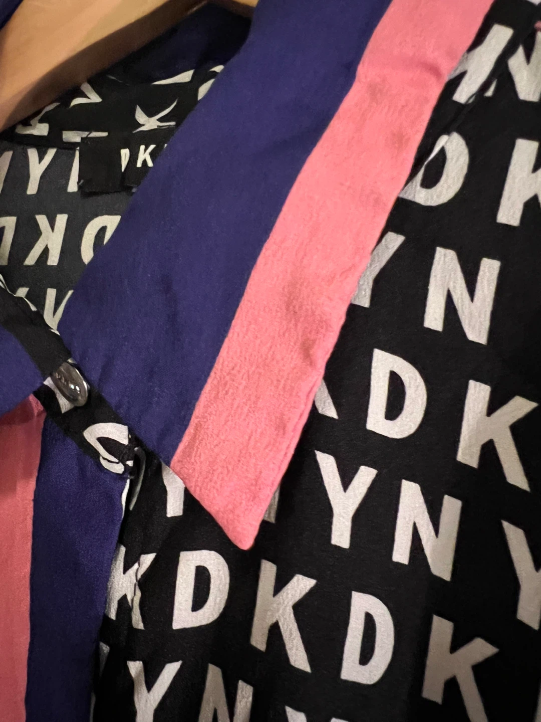 DKNY Women's Black Oversized All-Over Logo Button-Up Shirt